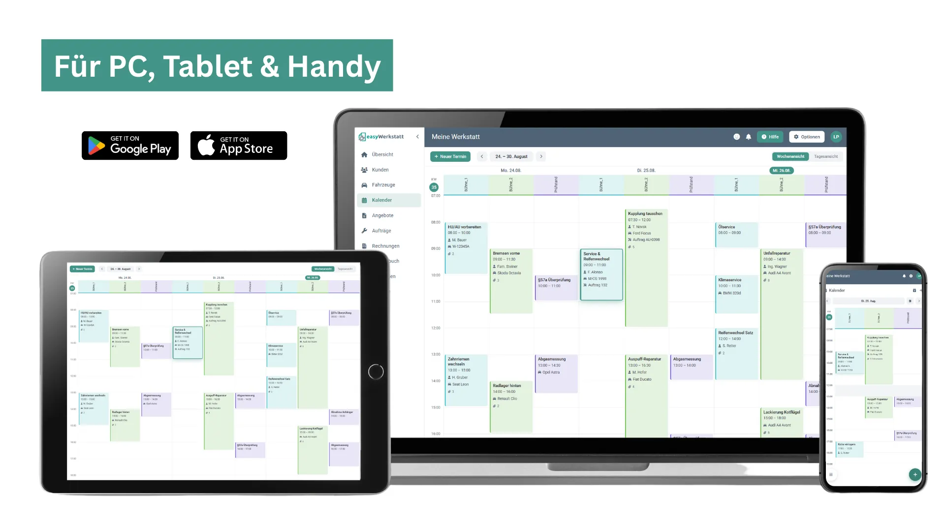 easyWerkstatt Werkstattkalender auf Desktop, Tablet und Smartphone