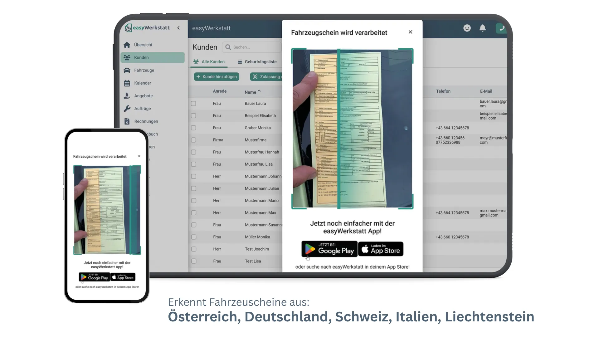 Smartphone fotografiert Zulassungsschein – Daten werden automatisch ausgelesen