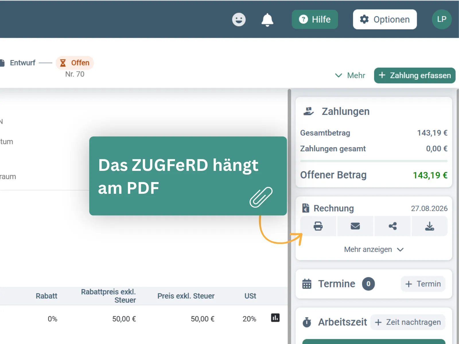 ZUGFeRD-Rechnung als PDF mit angehängter XML-Datei
